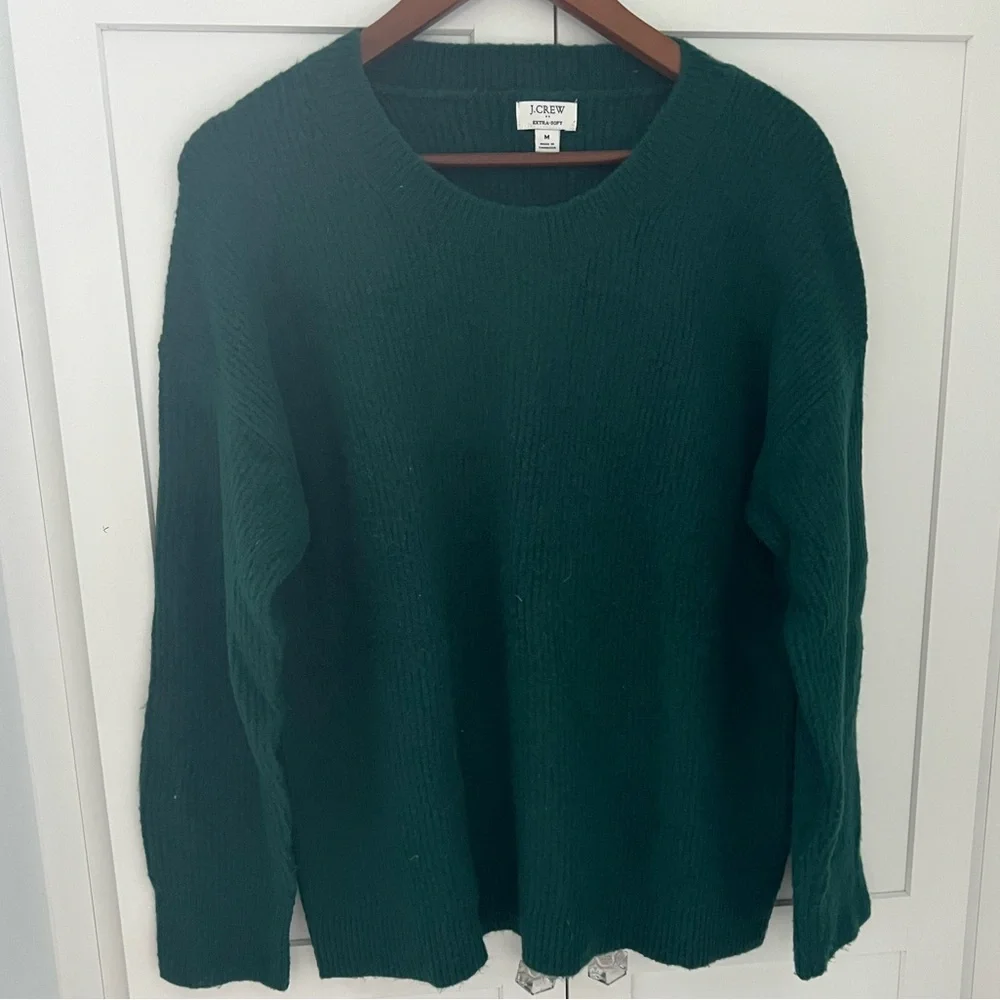 J. Crew Sweater Emerald Green Extra-Soft Crewneck Ribbed Knit CE097 Medium